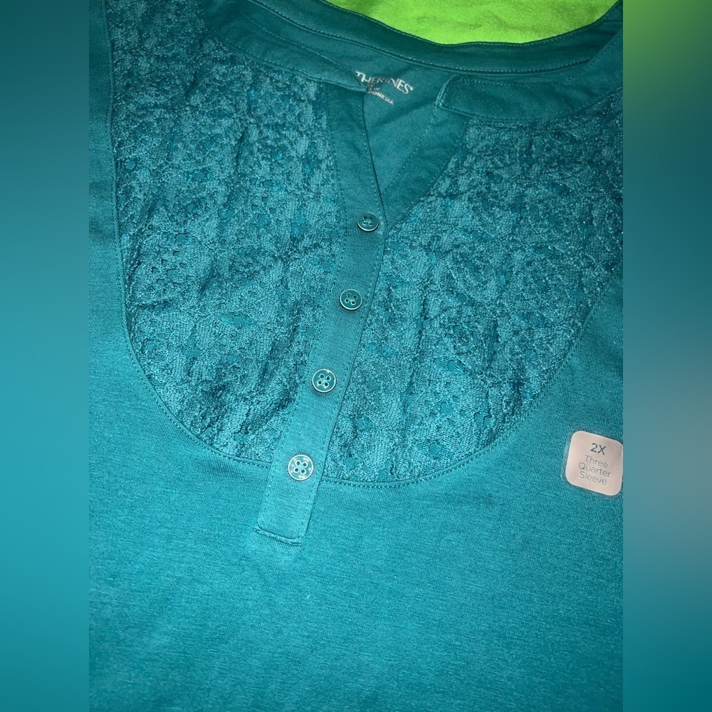 NWT Catherines Vibrant Teal 3/4 Sleeve Blouse size 2X - Picture 5 of 9